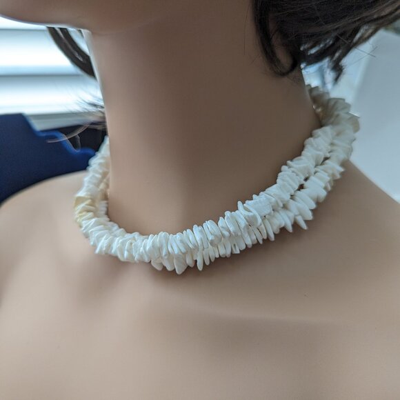 Shell Choker Necklace Bundle of 2 natural chards hand beaded vintage - Picture 1 of 12